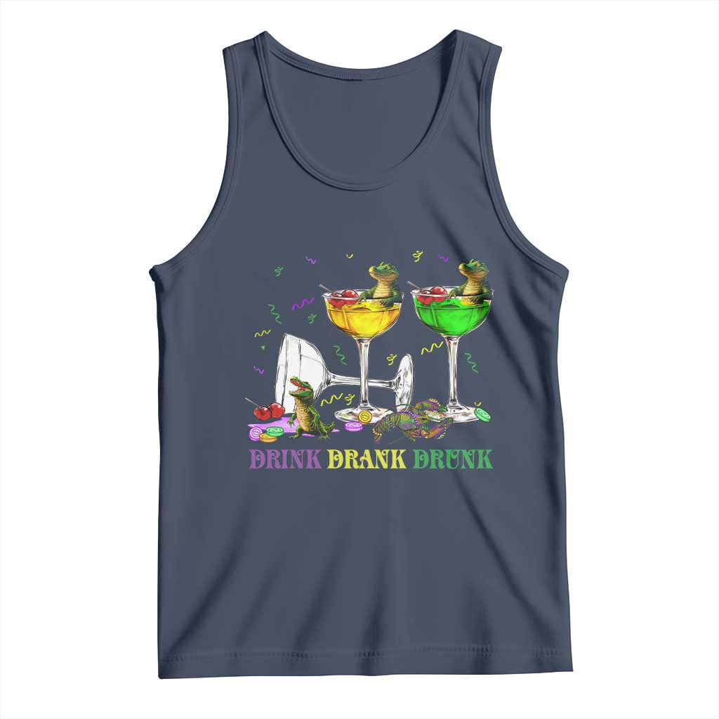 Funny Mardi Gras Drinking Tank Top Drink Drank Drunk Glass Of Wine Alligators TS11 Navy Print Your Wear