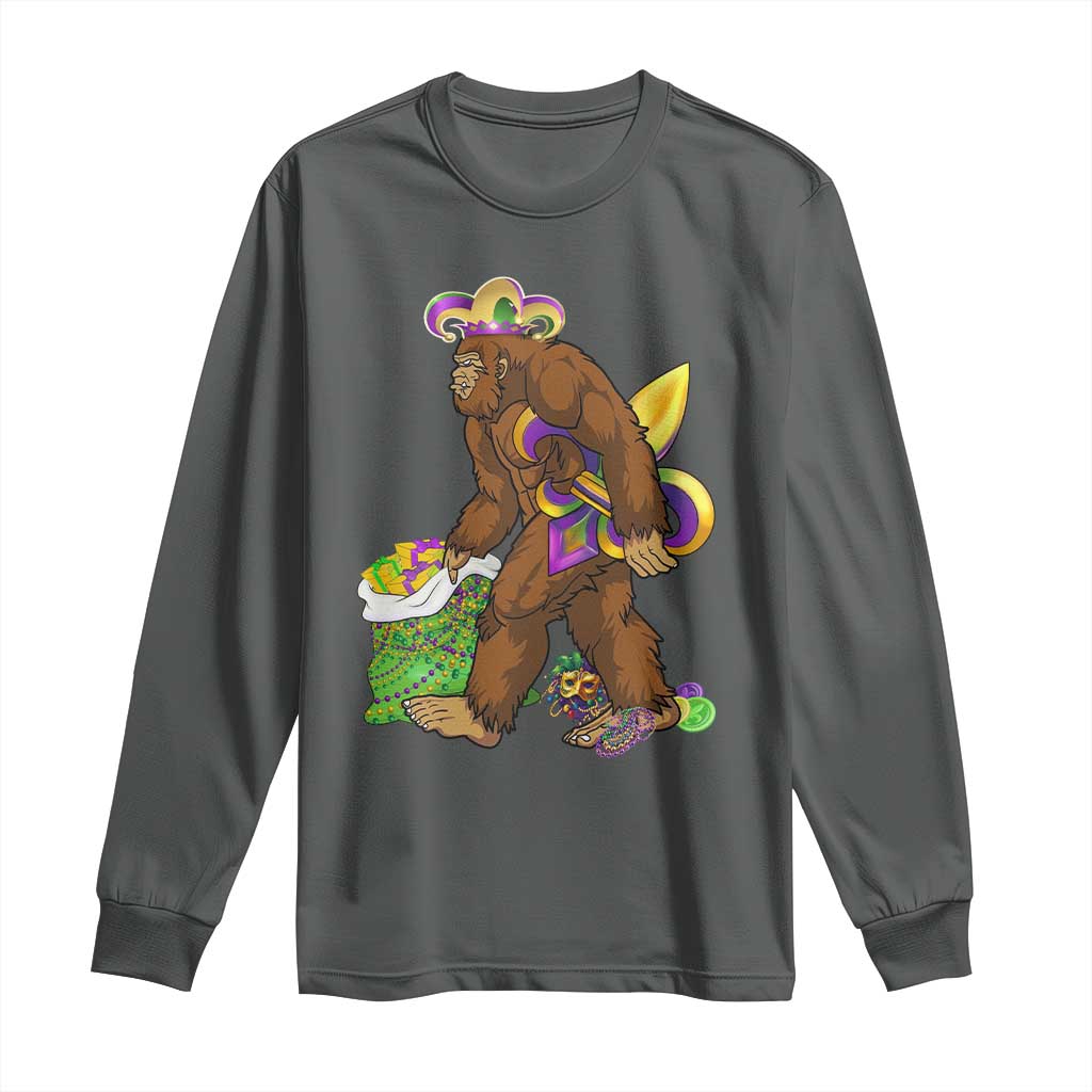 Funny Bigfoot Carnival Mardi Gras Party Long Sleeve Shirt TS11 Dark Heather Print Your Wear
