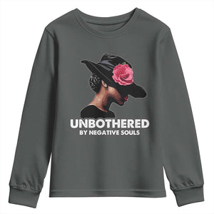 Funny African American Youth Sweatshirt Unbothered By Negative Souls TS11 Dark Heather Print Your Wear