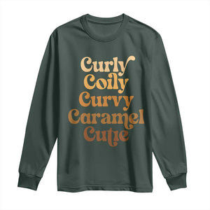 Afro Black Hair Melanin Long Sleeve Shirt Curly Coily Curvy Caramel Cutie TS11 Dark Forest Green Print Your Wear