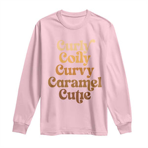 Afro Black Hair Melanin Long Sleeve Shirt Curly Coily Curvy Caramel Cutie TS11 Light Pink Print Your Wear