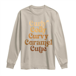 Afro Black Hair Melanin Long Sleeve Shirt Curly Coily Curvy Caramel Cutie TS11 Sand Print Your Wear