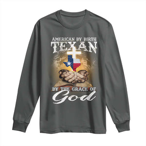 American Texan Jesus Long Sleeve Shirt American By Birth Texan By The Grace Of God TS11 Dark Heather Print Your Wear