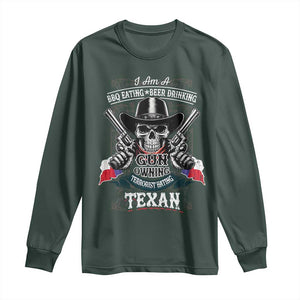 Funny American Texan Long Sleeve Shirt I Am A BBQ Eating Beer Drinking Gun Owning Texan TS11 Dark Forest Green Print Your Wear