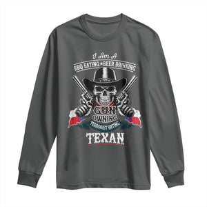 Funny American Texan Long Sleeve Shirt I Am A BBQ Eating Beer Drinking Gun Owning Texan TS11 Dark Heather Print Your Wear