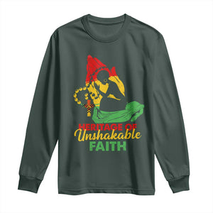 Christian African American Long Sleeve Shirt Heritage Of Unshakable Faith Black History Month TS11 Dark Forest Green Print Your Wear