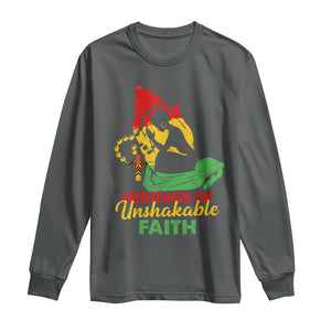 Christian African American Long Sleeve Shirt Heritage Of Unshakable Faith Black History Month TS11 Dark Heather Print Your Wear