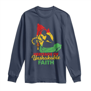 Christian African American Long Sleeve Shirt Heritage Of Unshakable Faith Black History Month TS11 Navy Print Your Wear