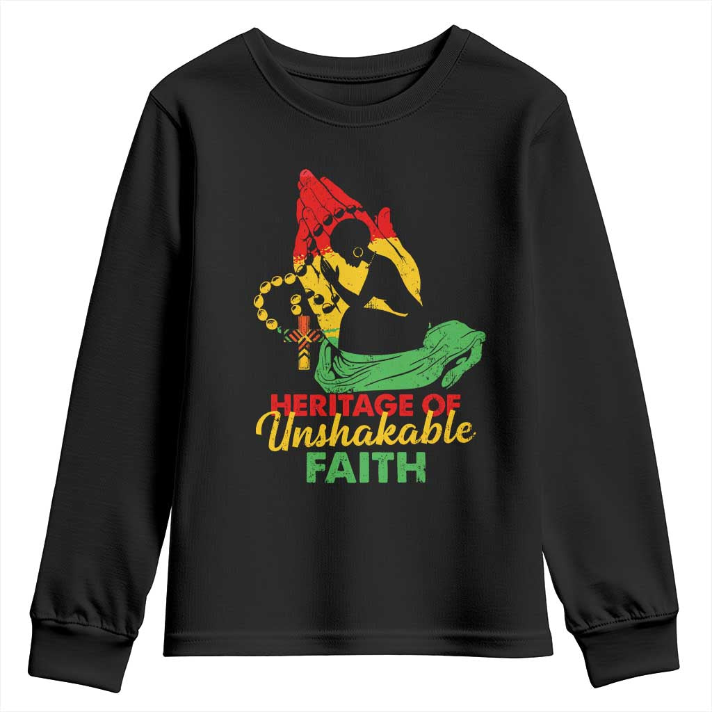 Christian African American Youth Sweatshirt Heritage Of Unshakable Faith Black History Month TS11 Black Print Your Wear
