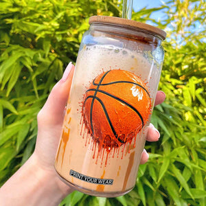 Funny Basketball Drip Splash Graphic Glass Can TS11 Black Print Your Wear
