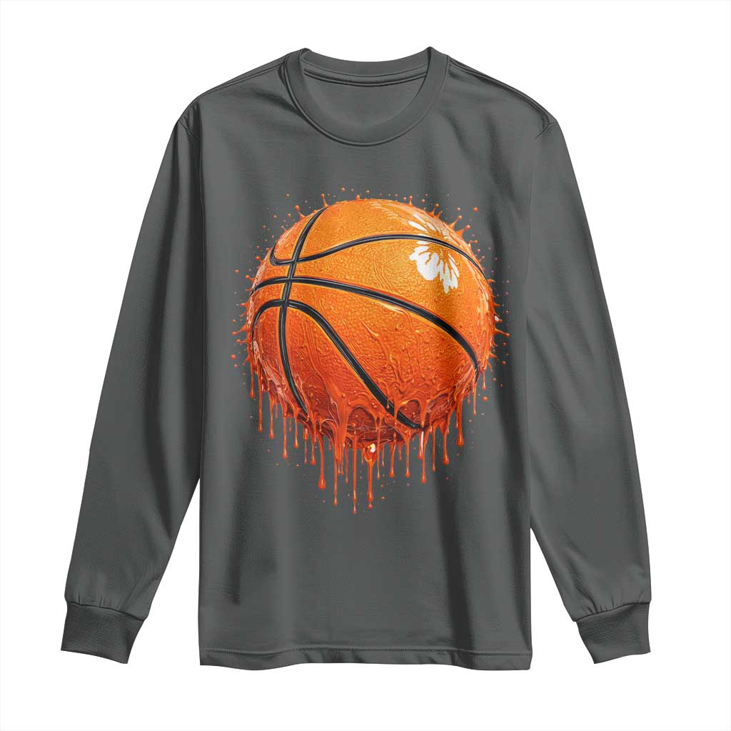 Funny Basketball Drip Splash Graphic Long Sleeve Shirt TS11 Dark Heather Print Your Wear