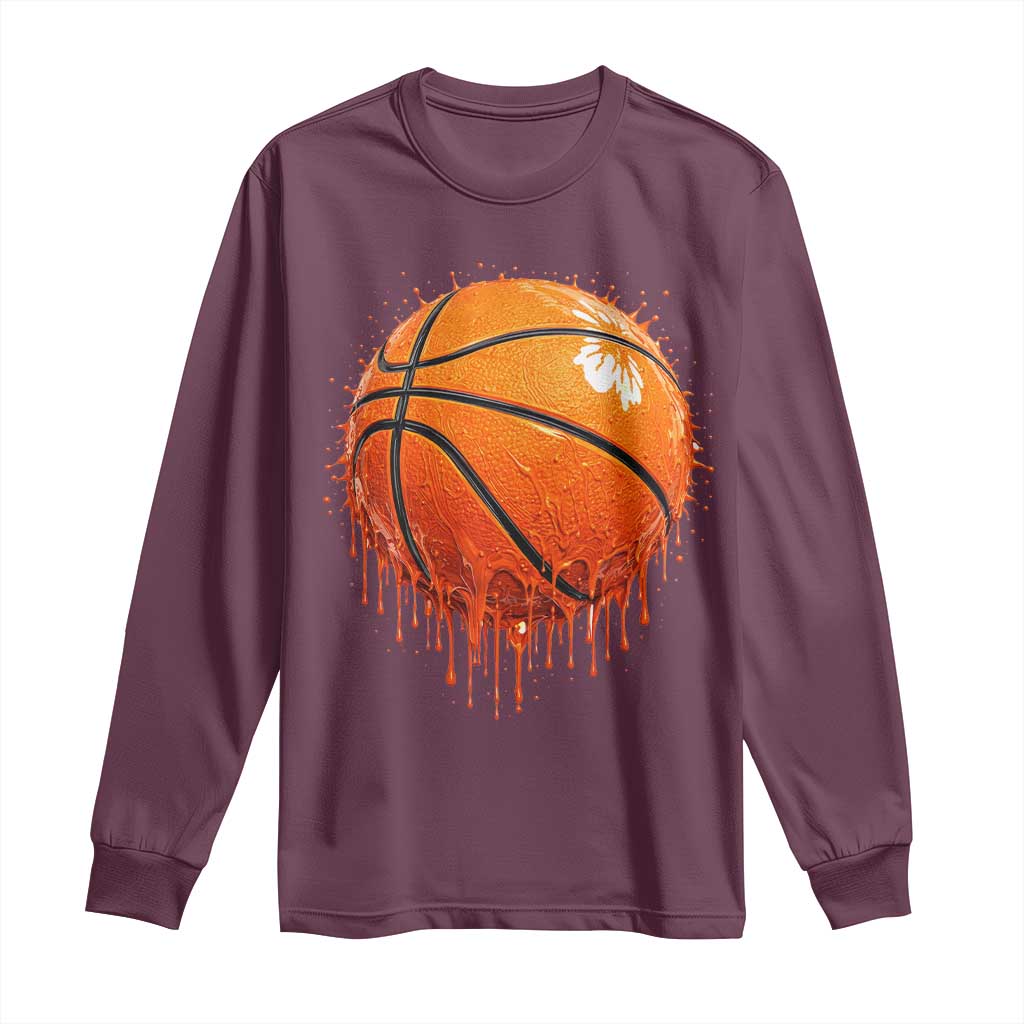 Funny Basketball Drip Splash Graphic Long Sleeve Shirt TS11 Maroon Print Your Wear