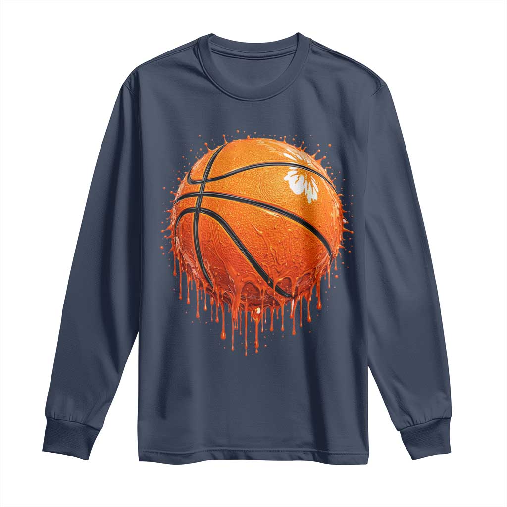 Funny Basketball Drip Splash Graphic Long Sleeve Shirt TS11 Navy Print Your Wear