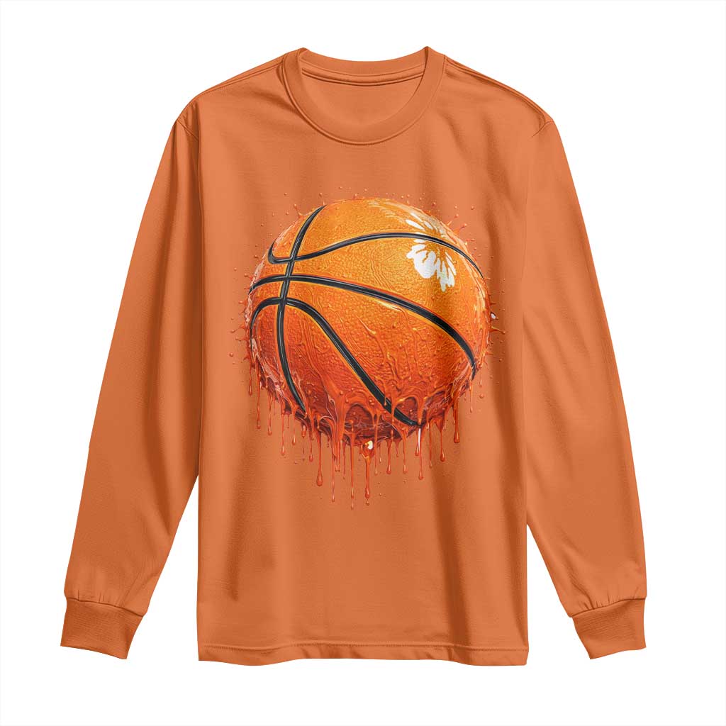 Funny Basketball Drip Splash Graphic Long Sleeve Shirt TS11 Orange Print Your Wear