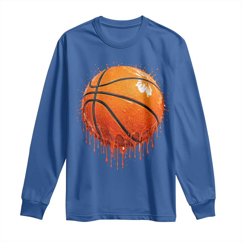 Funny Basketball Drip Splash Graphic Long Sleeve Shirt TS11 Royal Blue Print Your Wear