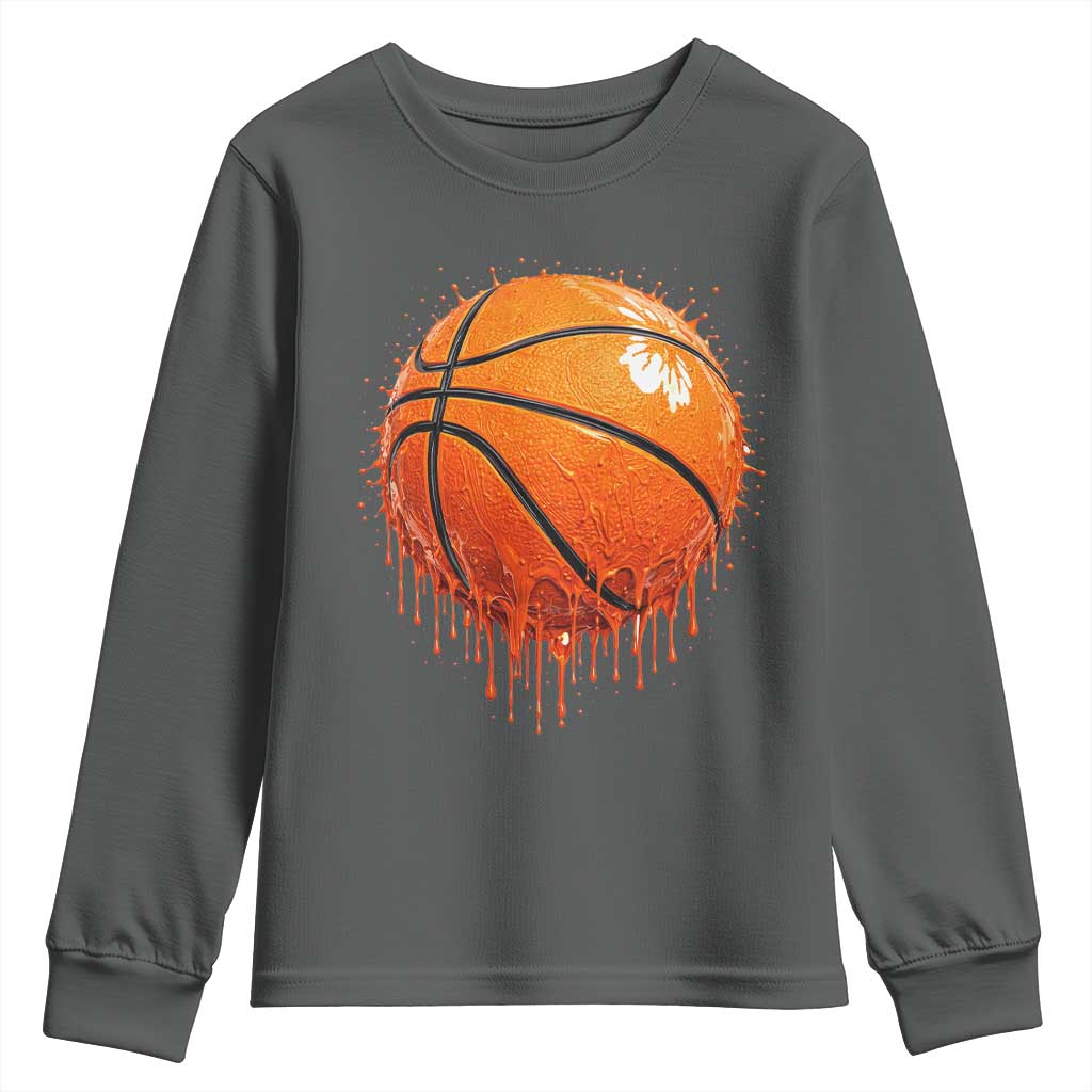 Funny Basketball Drip Splash Graphic Youth Sweatshirt TS11 Dark Heather Print Your Wear