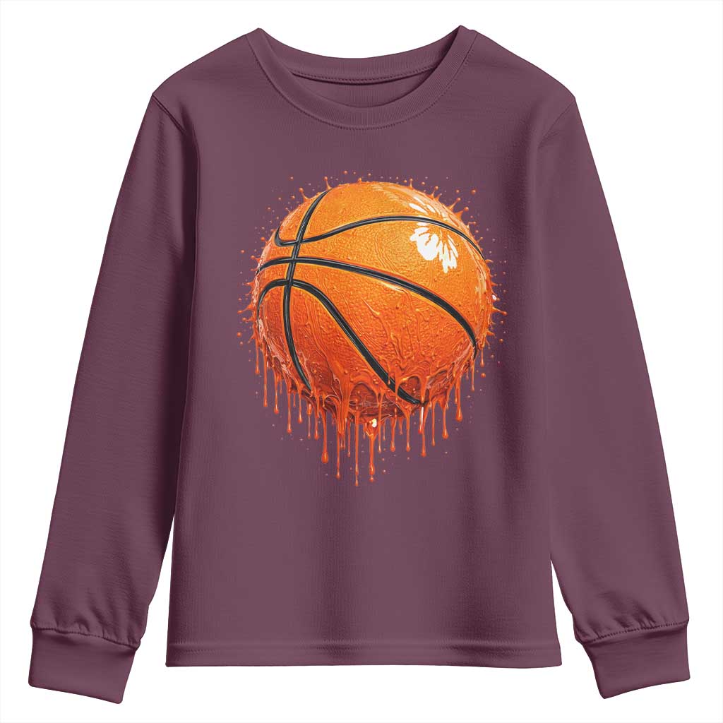 Funny Basketball Drip Splash Graphic Youth Sweatshirt TS11 Maroon Print Your Wear
