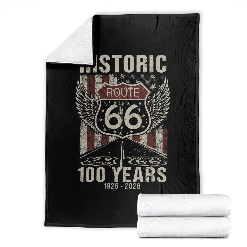 Historic Route Highway 66 100 Years Anniversary Throw Blanket Highway Road Sign Wings Vintage American Flag TS11 Black Print Your Wear