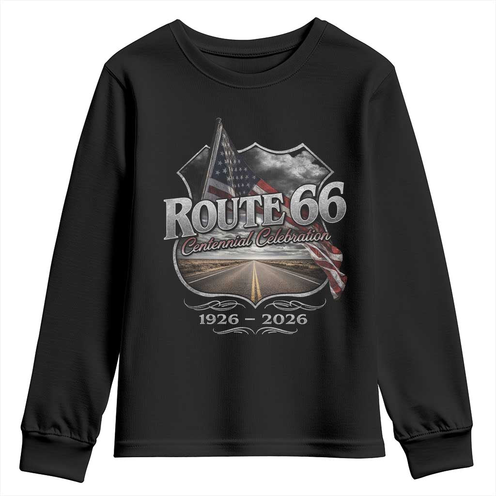 US Route Highway 66 Centennial Celebration Youth Sweatshirt 100 Years Of The Mother Road Vintage American Flag TS11 Black Print Your Wear