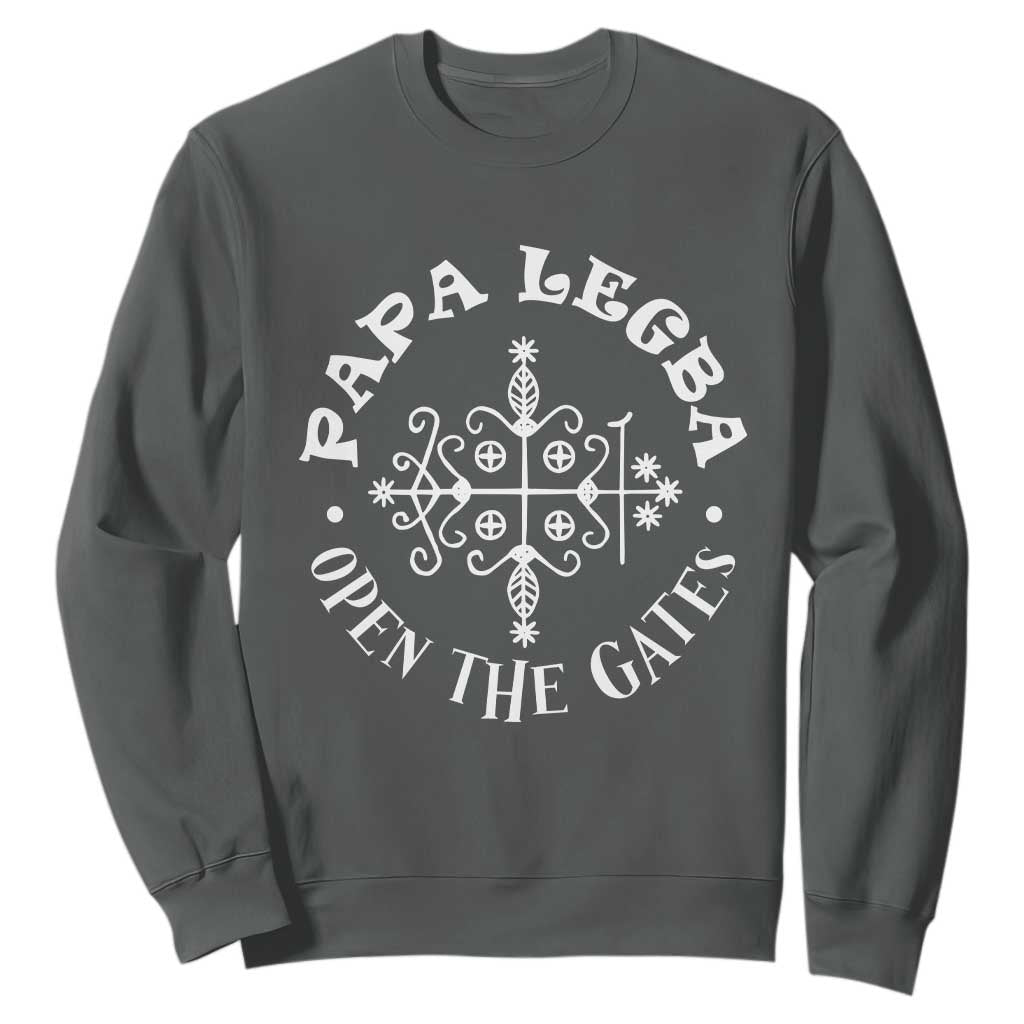 Papa Legba Sweatshirt Open The Gates Louisiana Voodoo Loa Veve TS11 Dark Heather Print Your Wear