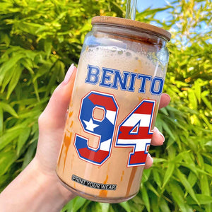 Puerto Rico Jersey Benito Number 94 Graphic Glass Can TS11 Black Print Your Wear