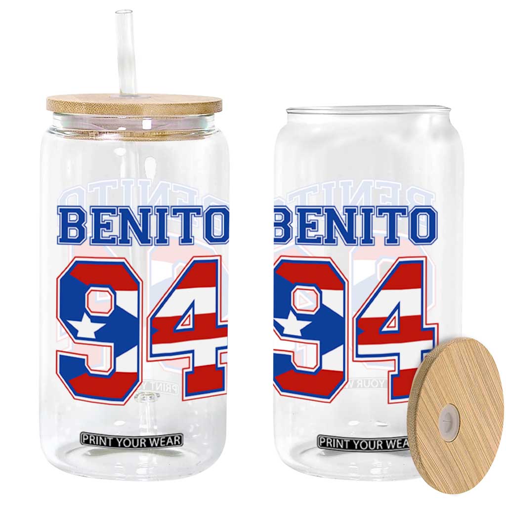 Puerto Rico Jersey Benito Number 94 Graphic Glass Can TS11 Print Your Wear