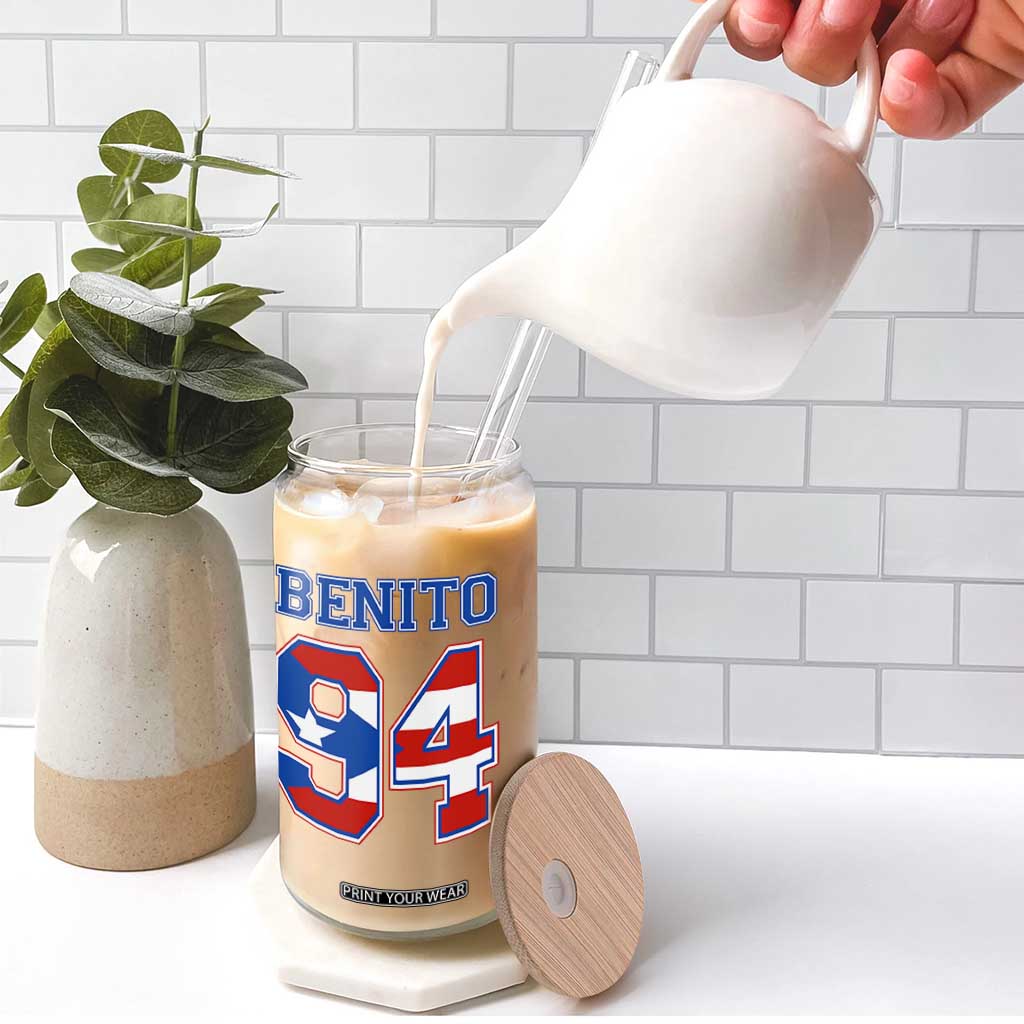 Puerto Rico Jersey Benito Number 94 Graphic Glass Can TS11 Print Your Wear
