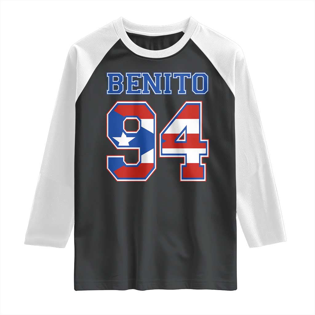 Puerto Rico Jersey Benito Number 94 Graphic Raglan Shirt TS11 Black White Print Your Wear