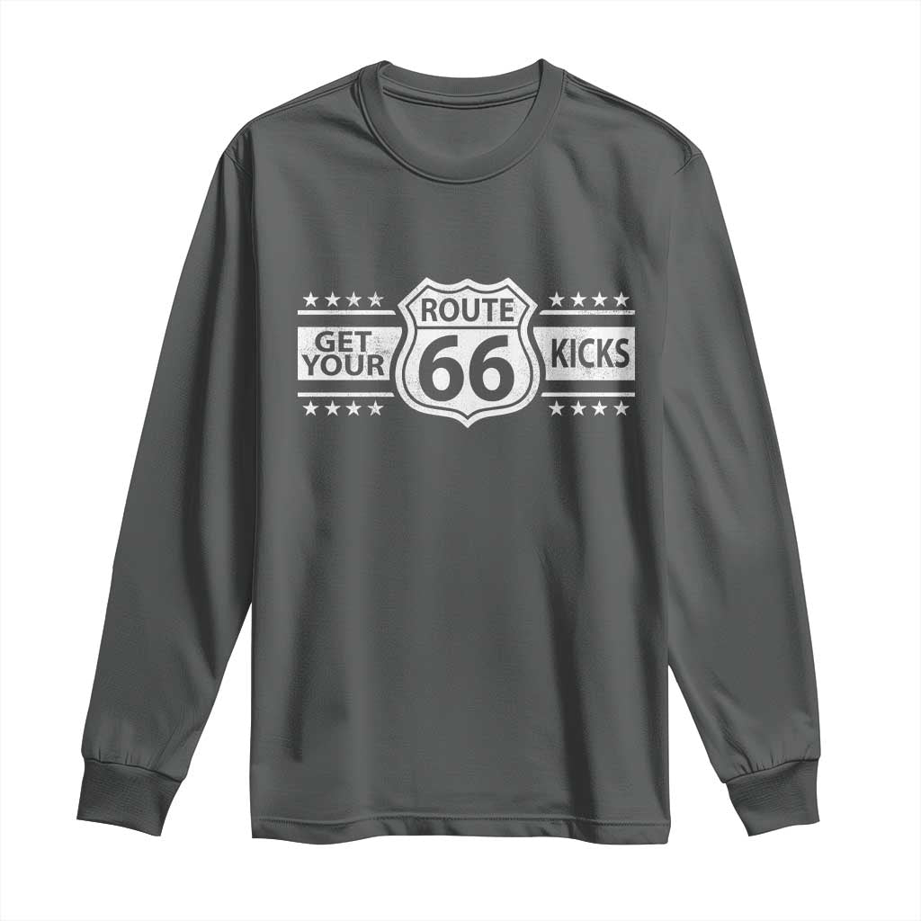 Route Highway 66 Long Sleeve Shirt Get Your Kicks American Road Trip TS11 Dark Heather Print Your Wear