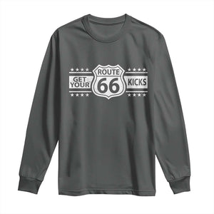 Route Highway 66 Long Sleeve Shirt Get Your Kicks American Road Trip TS11 Dark Heather Print Your Wear