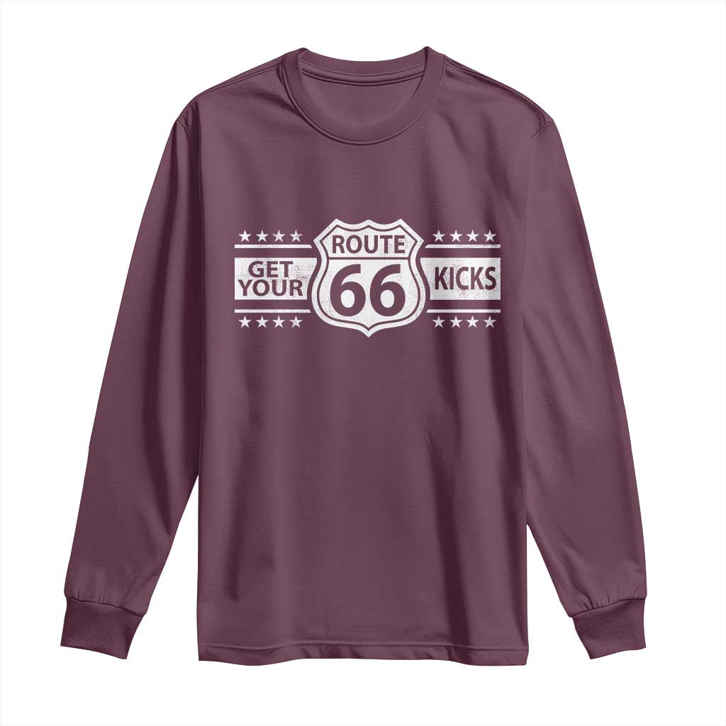 Route Highway 66 Long Sleeve Shirt Get Your Kicks American Road Trip TS11 Maroon Print Your Wear
