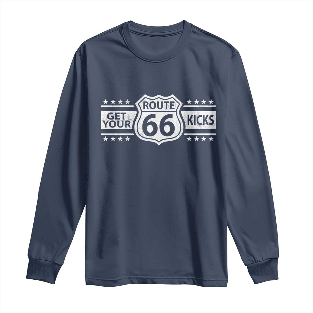 Route Highway 66 Long Sleeve Shirt Get Your Kicks American Road Trip TS11 Navy Print Your Wear
