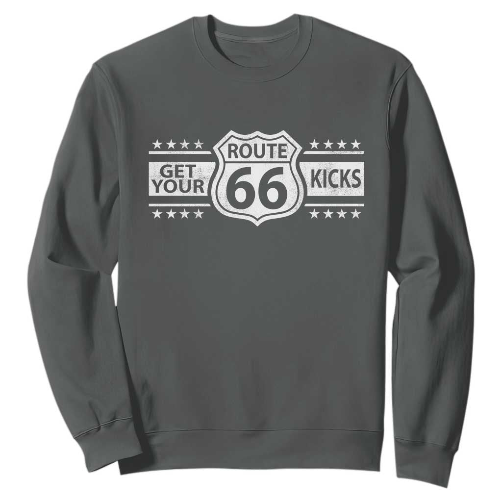 Route Highway 66 Sweatshirt Get Your Kicks American Road Trip TS11 Dark Heather Print Your Wear