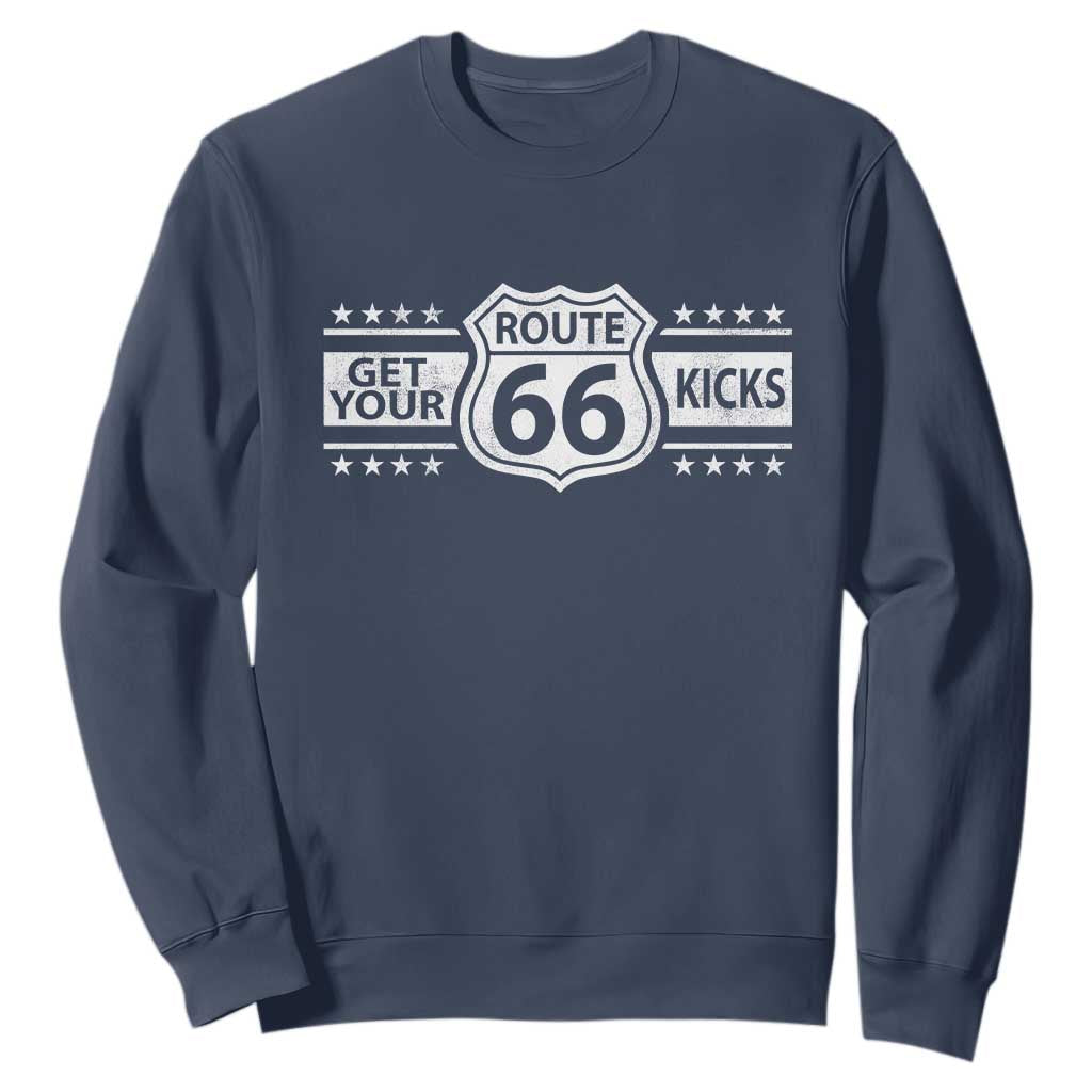Route Highway 66 Sweatshirt Get Your Kicks American Road Trip TS11 Navy Print Your Wear