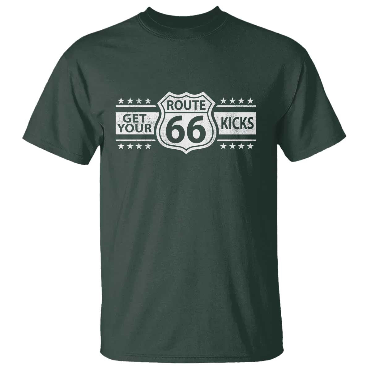 Route Highway 66 T Shirt Get Your Kicks American Road Trip TS11 Dark Forest Green Print Your Wear
