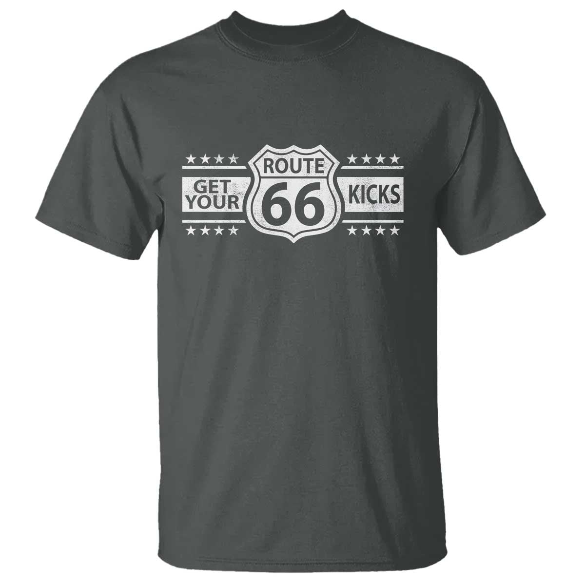 Route Highway 66 T Shirt Get Your Kicks American Road Trip TS11 Dark Heather Print Your Wear