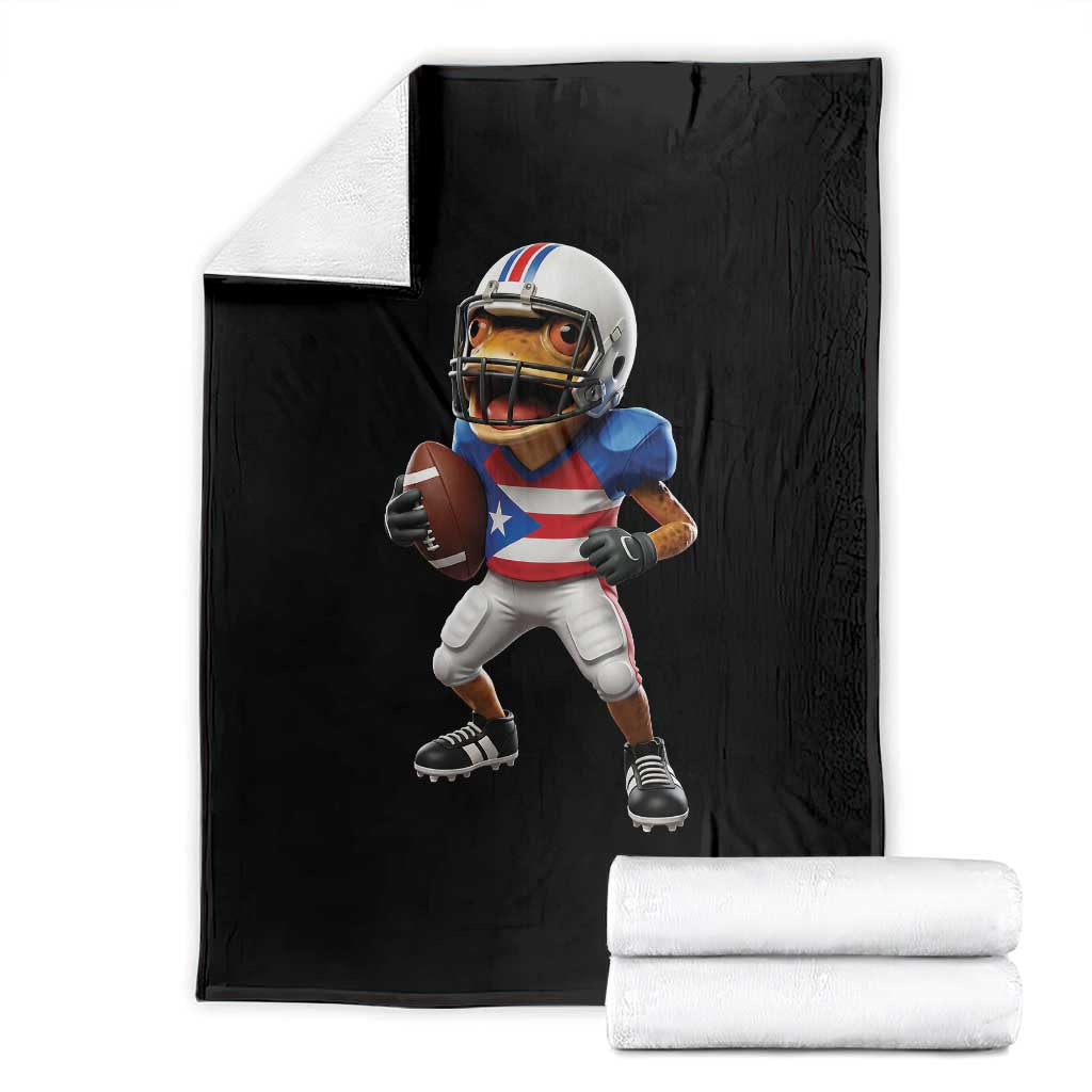 Funny Coqui Frog Puerto Rico Playing Football Throw Blanket Boricua Game Day TS11 Black Print Your Wear
