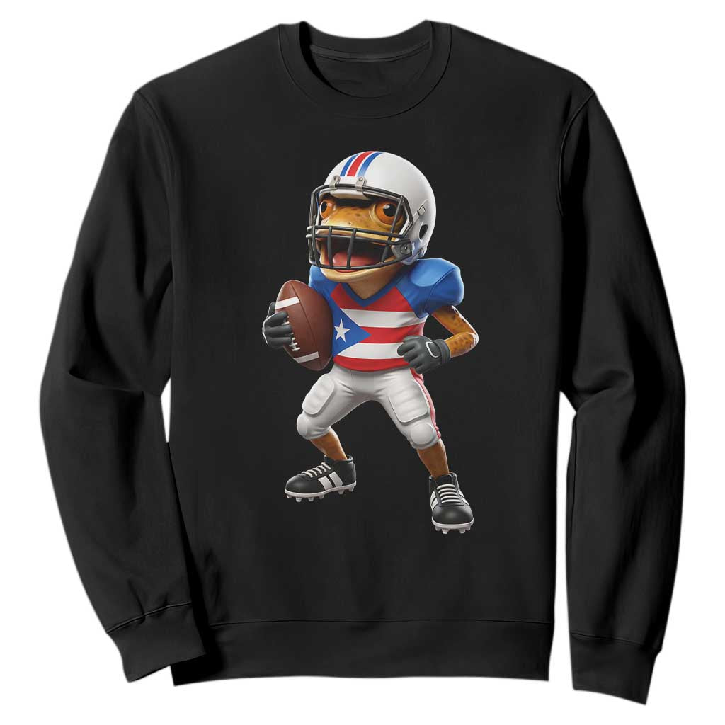Funny Coqui Frog Puerto Rico Playing Football Sweatshirt Boricua Game Day TS11 Black Print Your Wear
