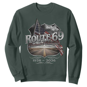 US Route 69 Centennial Celebration Sweatshirt Highway Road 100 Years Anniversary American Flag TS11 Dark Forest Green Print Your Wear