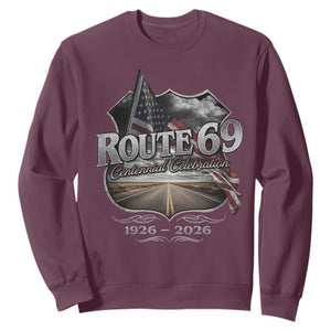 US Route 69 Centennial Celebration Sweatshirt Highway Road 100 Years Anniversary American Flag TS11 Maroon Print Your Wear