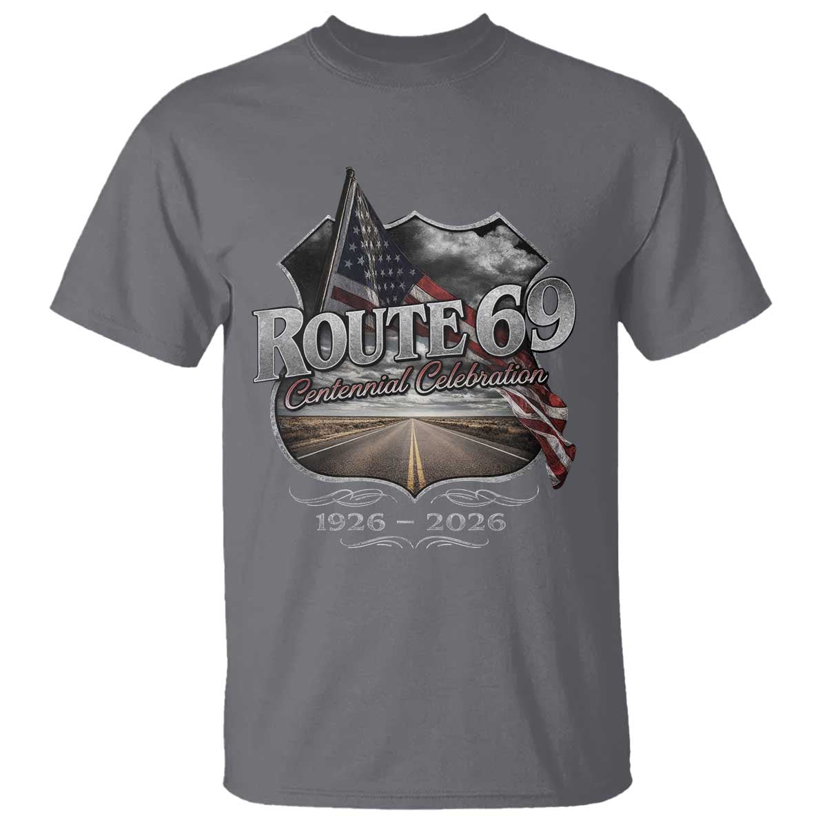 US Route 69 Centennial Celebration T Shirt Highway Road 100 Years Anniversary American Flag TS11 Charcoal Print Your Wear
