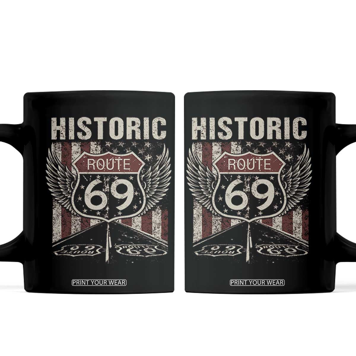 Historic Route 69 Highway Road Coffee Mug Americana Vintage USA Flag TS11 Black Print Your Wear