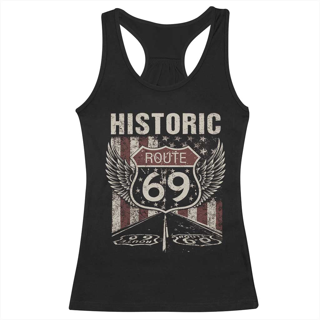 Historic Route 69 Highway Road Racerback Tank Top Americana Vintage USA Flag TS11 Black Print Your Wear
