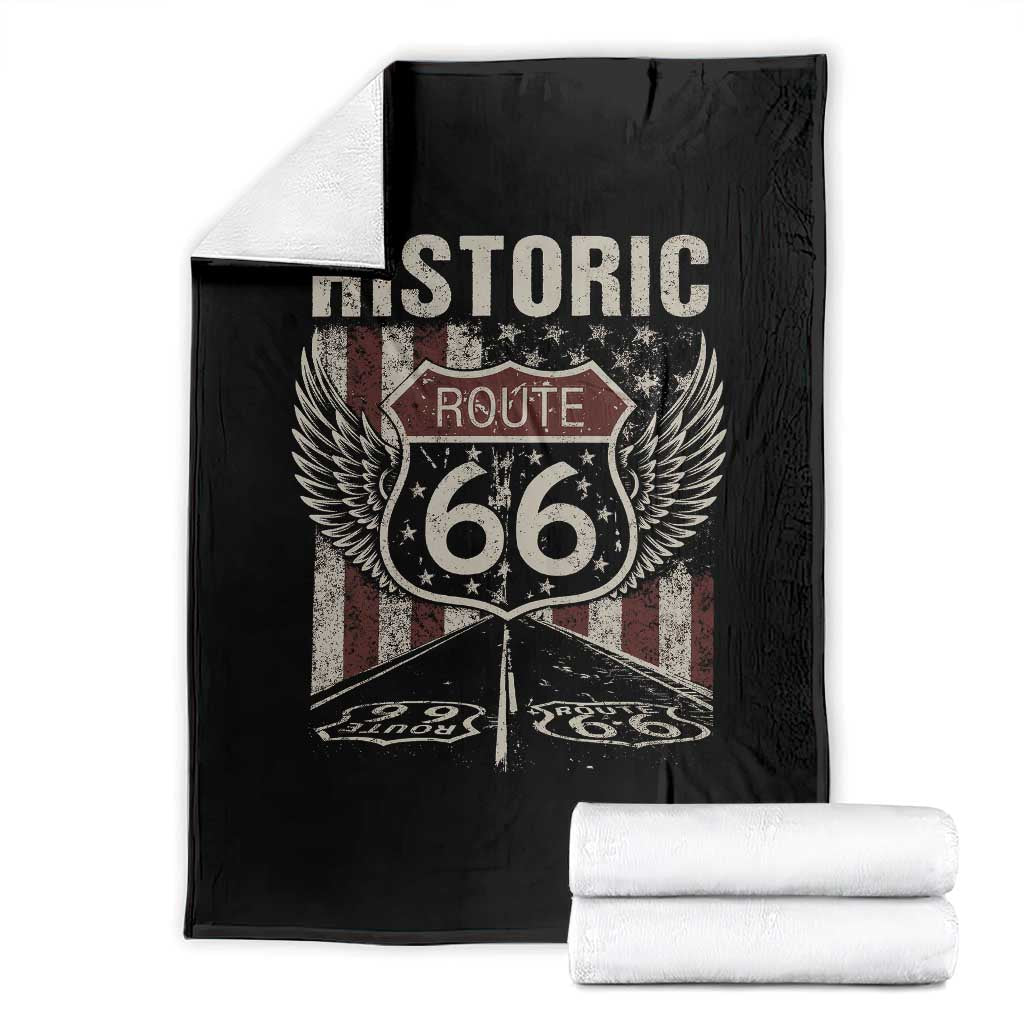 Historic Route Highway 66 Throw Blanket Vintage American Flag TS11 Black Print Your Wear