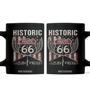 Historic Route Highway 66 Coffee Mug Vintage American Flag TS11 Black Print Your Wear
