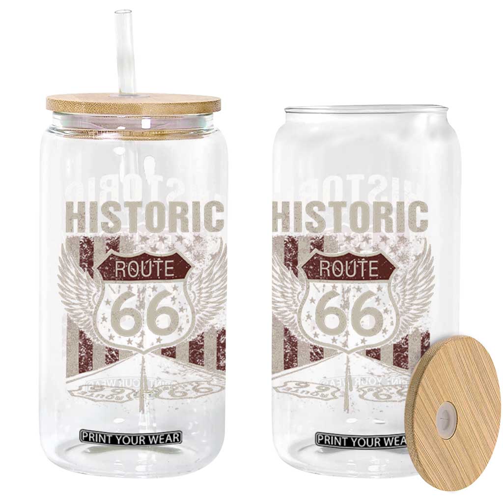 Historic Route Highway 66 Glass Can Vintage American Flag TS11 Print Your Wear