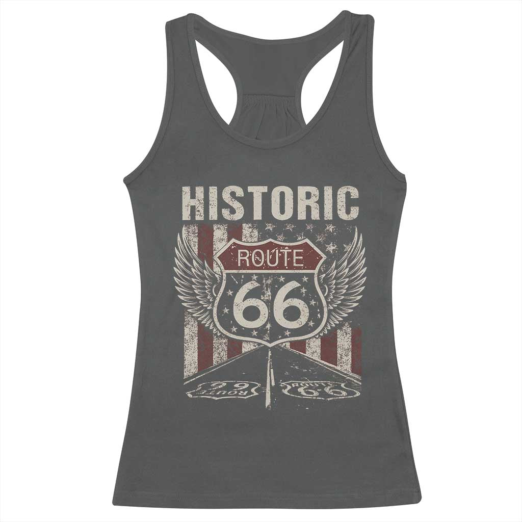 Historic Route Highway 66 Racerback Tank Top Vintage American Flag TS11 Dark Heather Print Your Wear