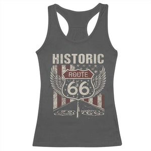 Historic Route Highway 66 Racerback Tank Top Vintage American Flag TS11 Dark Heather Print Your Wear