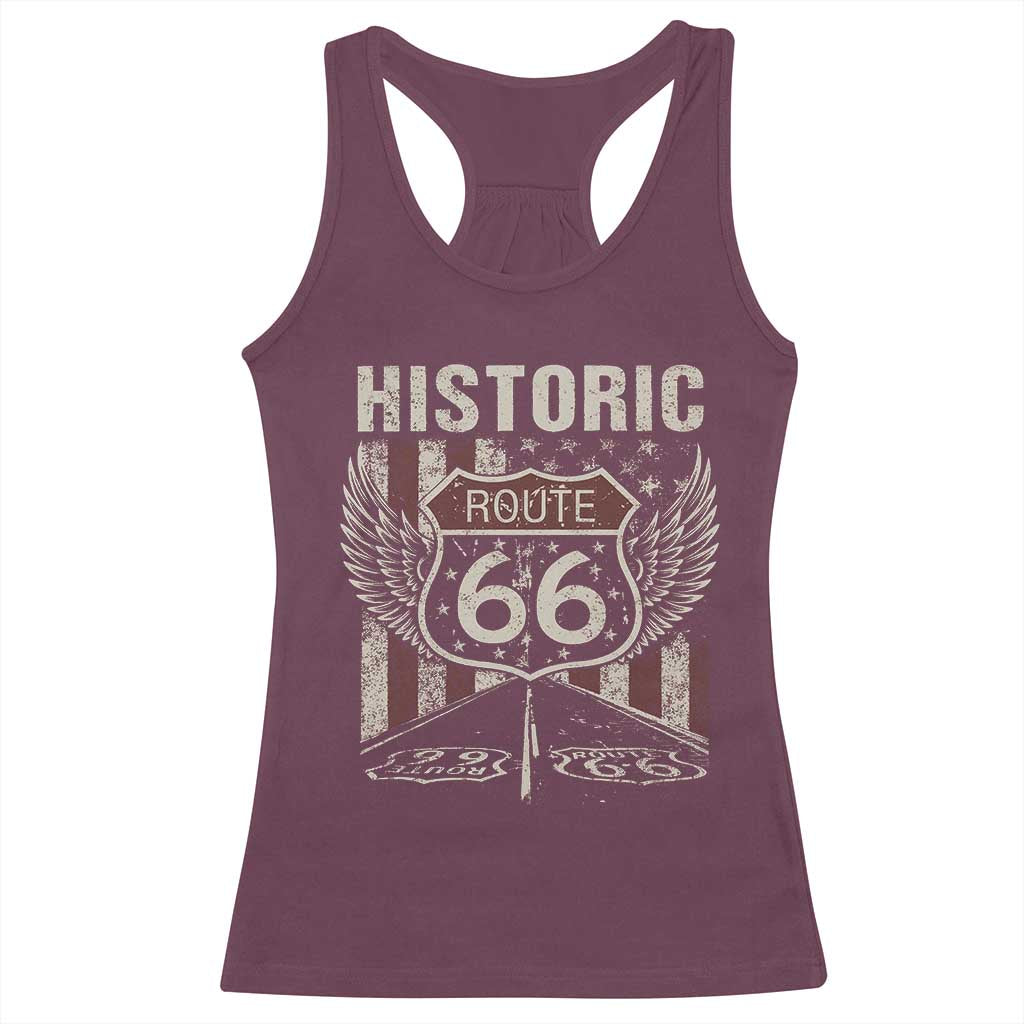 Historic Route Highway 66 Racerback Tank Top Vintage American Flag TS11 Maroon Print Your Wear