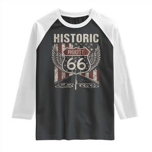 Historic Route Highway 66 Raglan Shirt Vintage American Flag TS11 Black White Print Your Wear